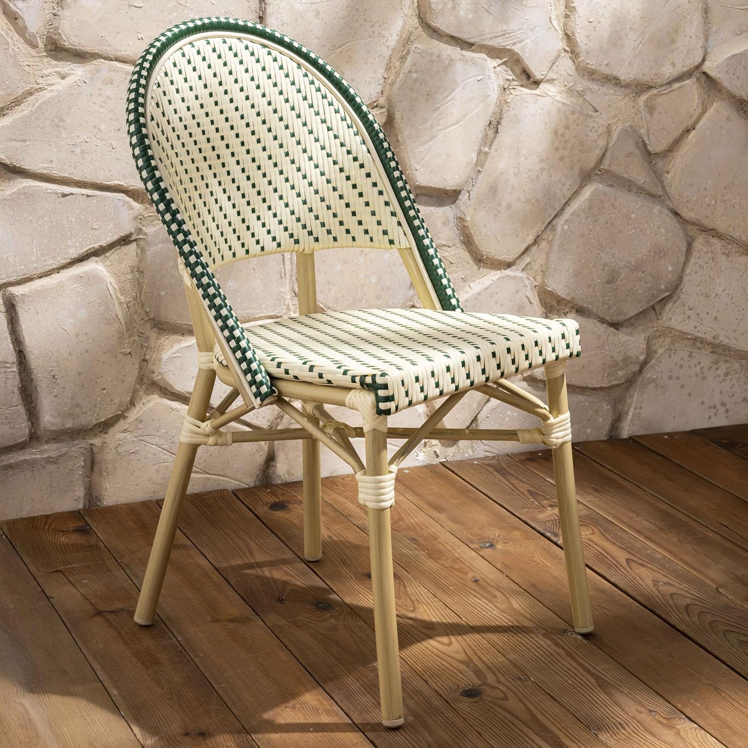 Chaise de terrasse bistrot Parisien en Aluminium et rotin Vert foncé