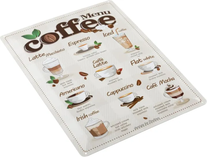 Plaque en tôle rétro COFFEE MENU 30x40cm, Plaque Vintage de Café/Pub/Bar en métal, décoration murale