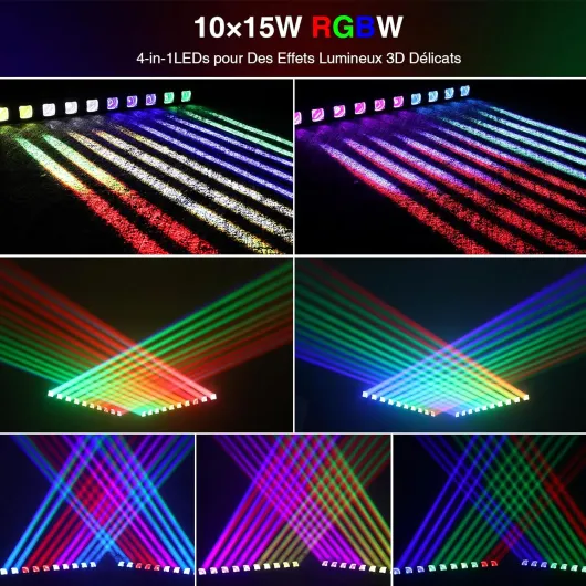 10x15W Led Lyre Beam Barre RGBW Lumières de Scène, 4 en1 Wallwasher Stroboscope DMX512 et Son Activés Jeu de Lumiere DJ pour Disco Théâtre KTV Club Bar (1)