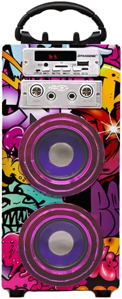 Machine à Karaoké Portable DYNASONIC avec 2 Micros, Enceinte Haut-Parleur Bluetooth, Designs Exclusifs, Lecteur USB/SD, Lumières, Cadeau pour Enfants (Modele 12 lumière)