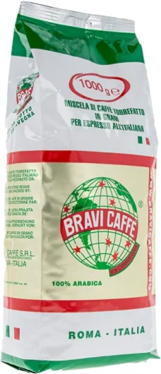 Bravi Caffè - Café en grain de torréfaction artisanale italienne - Mélange "100% Arabica" - Confection 1 kg 100% Arabica 1 kg (Lot de 1)