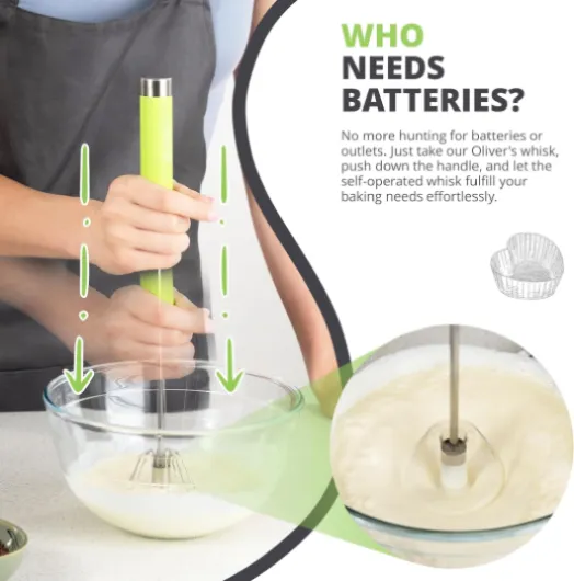Oliver's Kitchen ® Fouet de Cuisine Manuel pour Fouetter, Battre, Mélanger les Oeufs, le Beurre, le Café, les Cocktails et bien plus encore ! Pas de Piles - Gain de Place - Facile à Nettoyer Vert
