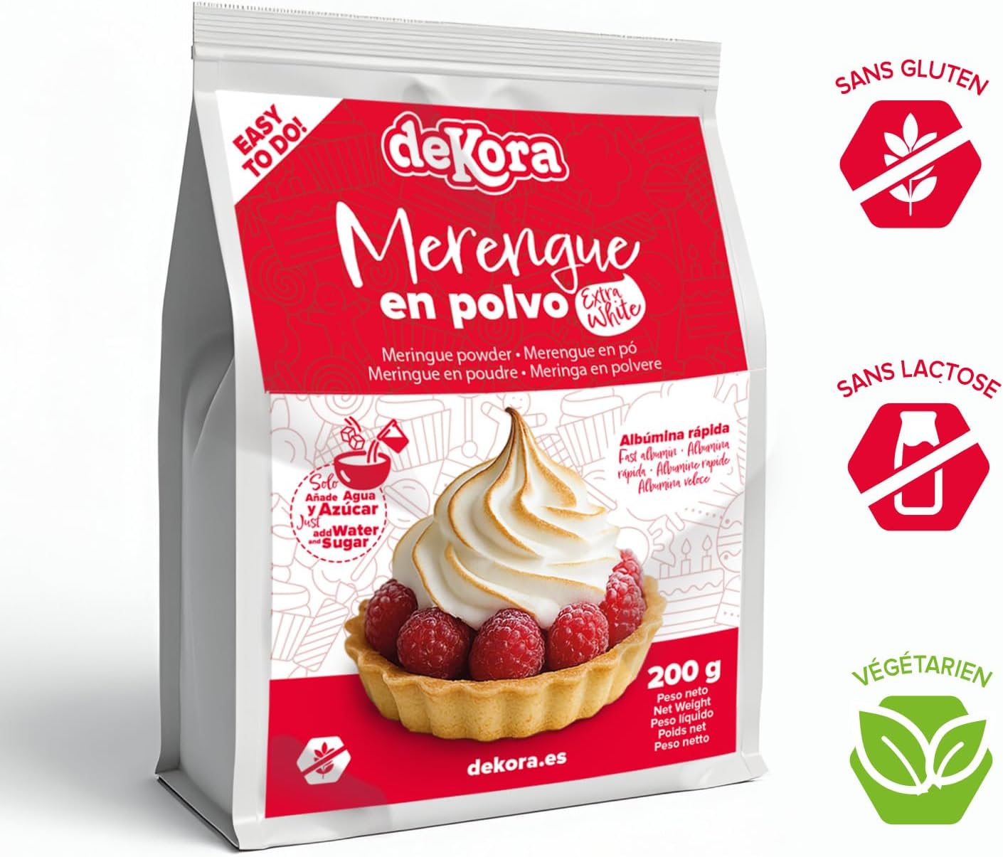 Poudre à Meringue 200 g Blanc d’Œuf en Poudre Pasteurisé pour Desserts et Gâteaux, Sans Gluten et Sans Lactose 200 grammes