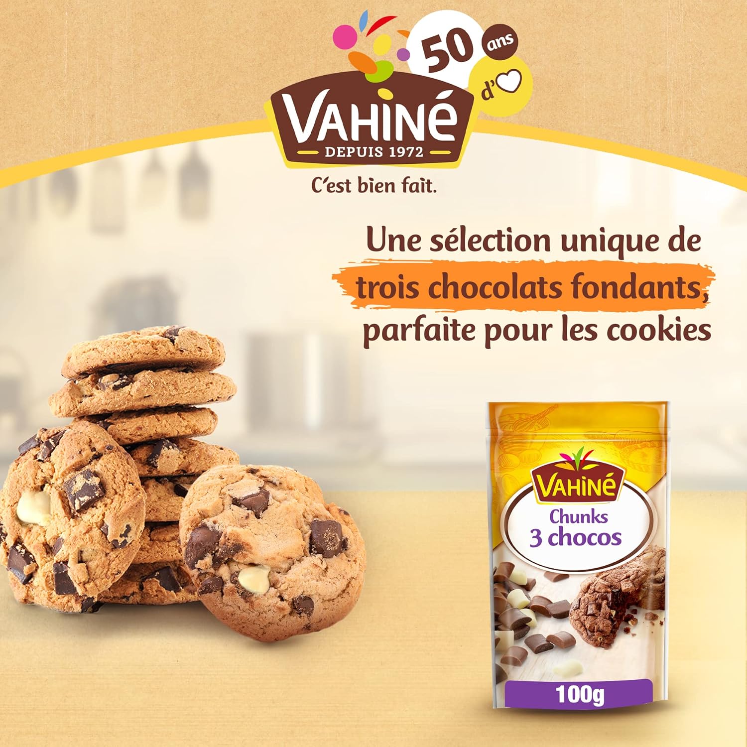 VAHINE - Pépites Chunks 3 Chocolat 100 g 100 g (Lot de 1)