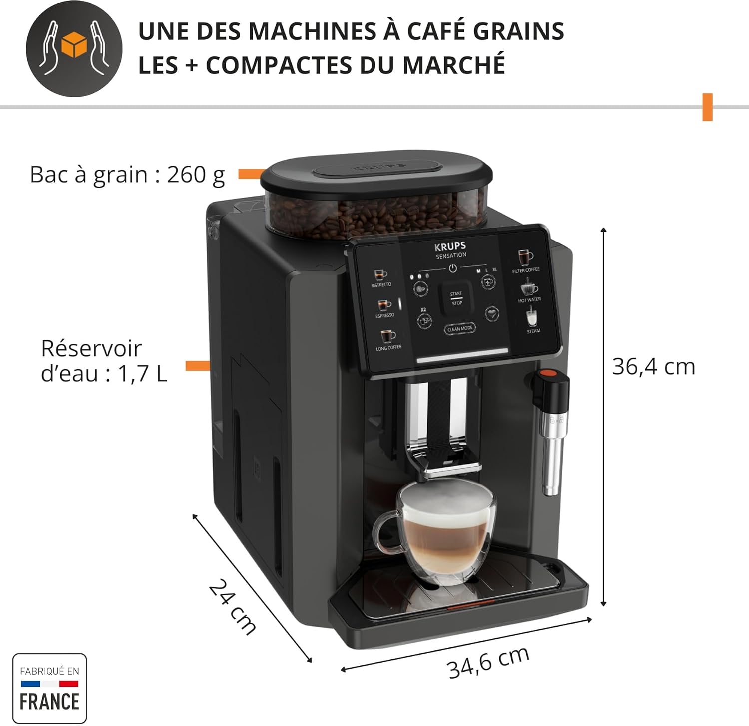Sensation C50, Machine à café grains, Expresso automatique, 5 boissons, Interface tactile, Facile à utiliser, Nettoyage automatique, Buse vapeur Cappuccino, EA910810 Gris Anthracite 5 recettes