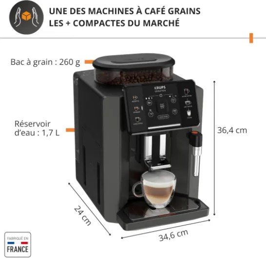 Sensation C50, Machine à café grains, Expresso automatique, 5 boissons, Interface tactile, Facile à utiliser, Nettoyage automatique, Buse vapeur Cappuccino, EA910810 Gris Anthracite 5 recettes
