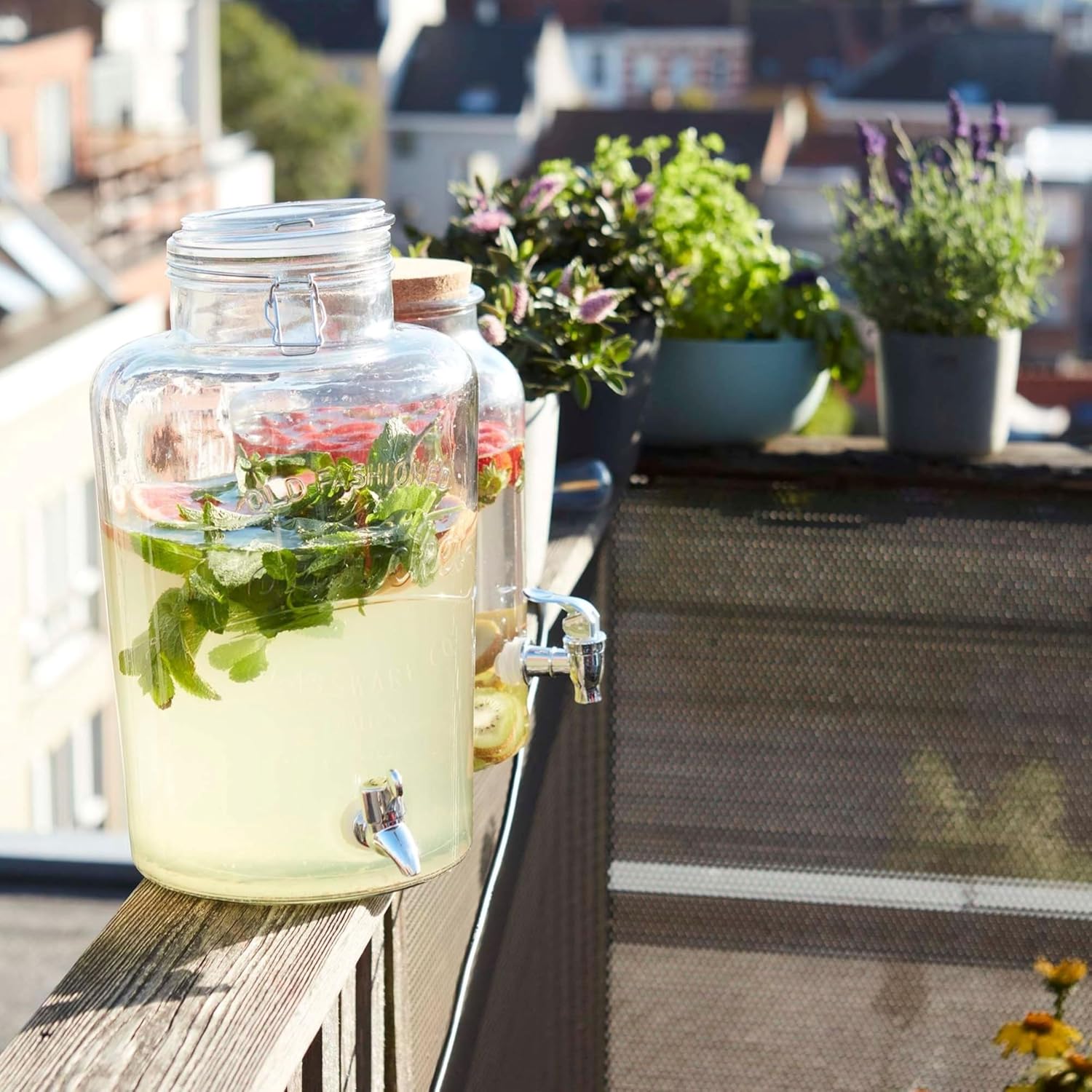 Point-Virgule Distributeur de Boisson en Verre avec Robinet, pour l'eau et des Cocktails, Meuble Bar, 8L