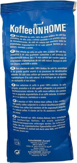 KoffeeONHOME Café en Grain Décaféiné à l’Eau – 100% Arabica – Torréfaction Naturelle – 1 kg – Arômes Doux et Équilibrés – Sans Solvants 1 kg (Lot de 1)