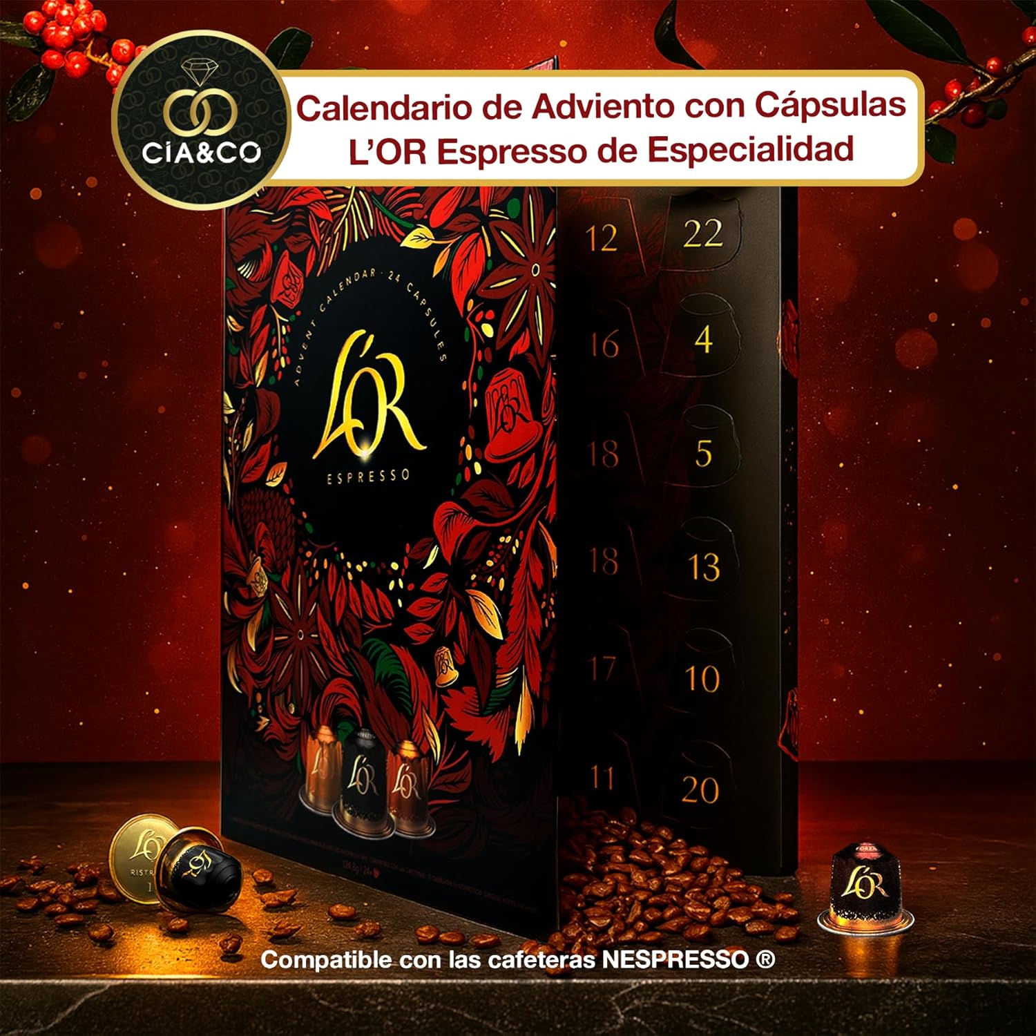 Calendrier de l’Avent Café L’OR Espresso 2025 · 24 Capsules de Café Premium Compatibles Nespresso® · Édition Limitée Gourmet + Carte Personnalisable Cia&Co