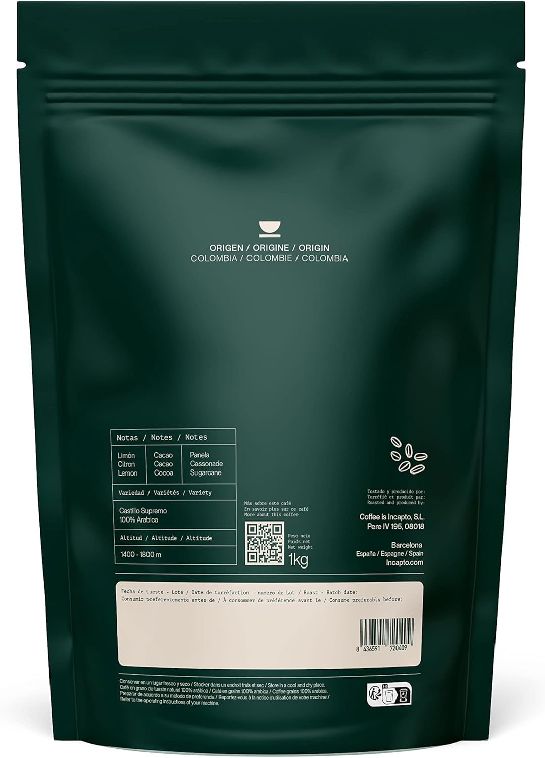 Café en Grain de Spécialité 1kg - Origine Colombie - 100% Arabica - Café de Spécialité 84 points SCA - Torréfaction Naturelle et Artisanale - Ferme Huila, Cadefihuila Colombie 1 kg (Lot de 1)