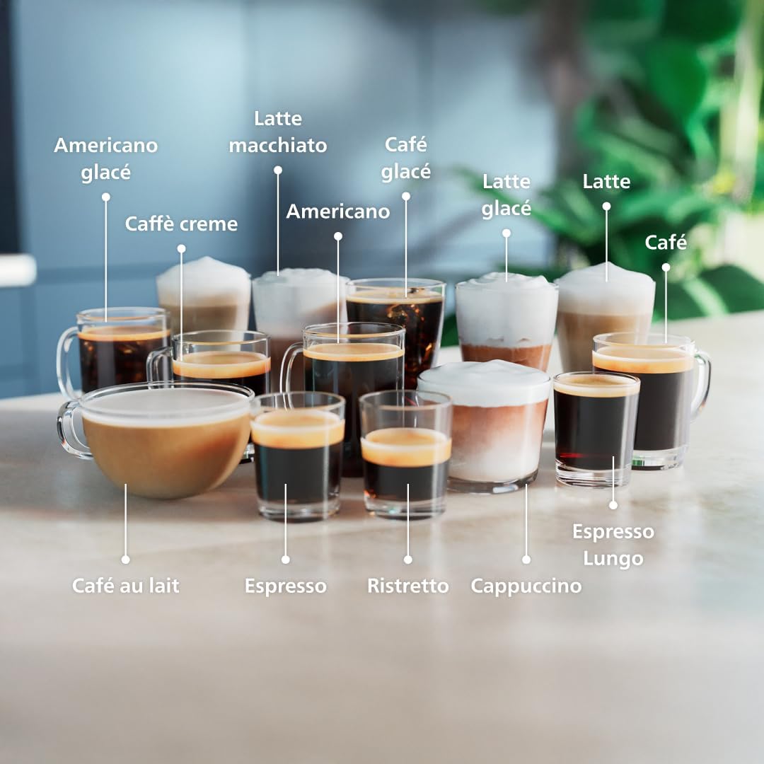 Expresso broyeur Série 5500 – 20 Boissons Chaudes et Glacées, Carafe LatteGo facile à nettoyer, SilentBrew, QuickStart, Machine à café à grain Noir/Argent (EP5544/50) 20 Boissons / Café glacé Gris Foncé