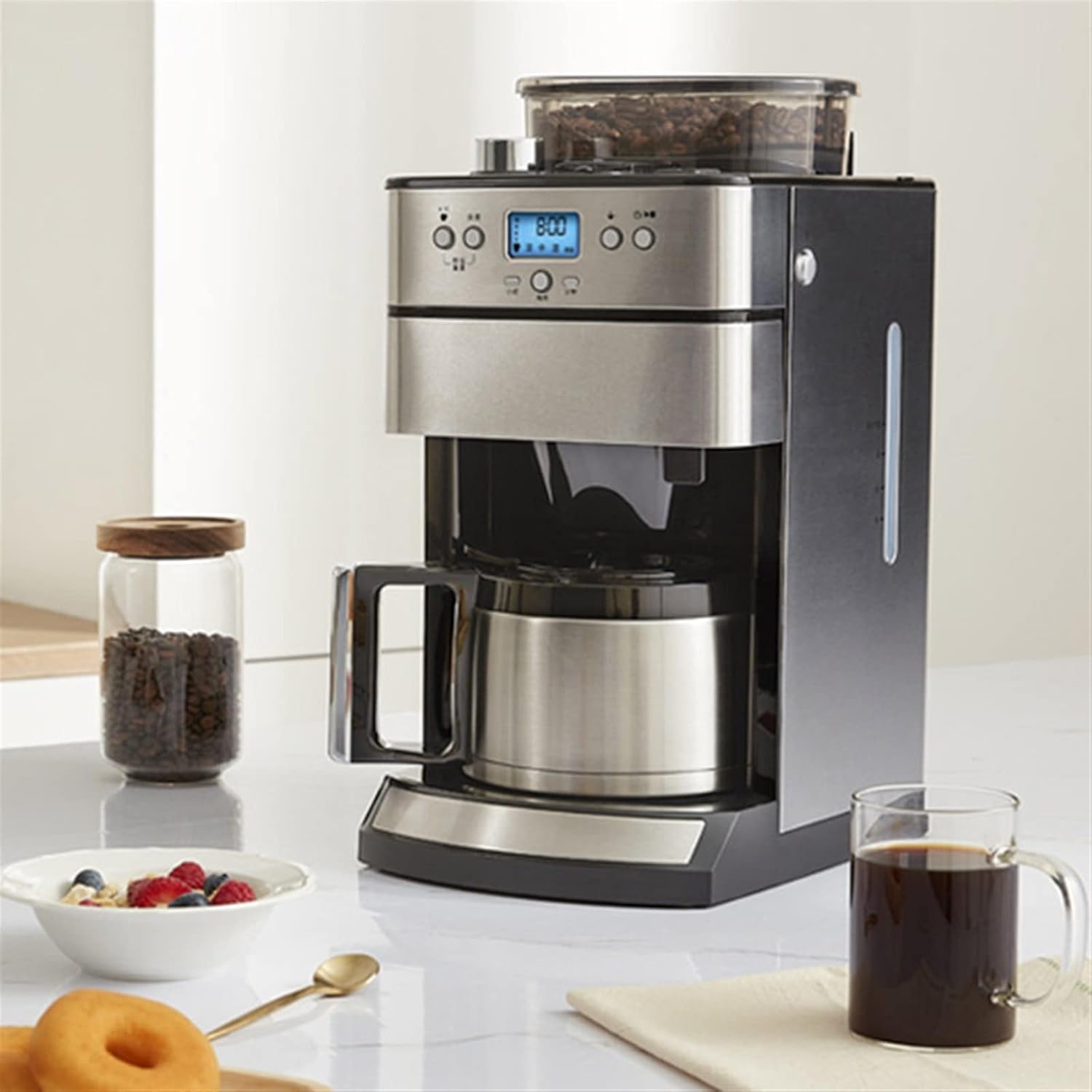 GaRcan Cafetière Cafetière Maison Petite Machine à Café Broyage Entièrement Automatique Machine à Café Intégrée (Couleur: Gris Argent, Taille: KR) (Gris Argent UK) Silver Grey UK