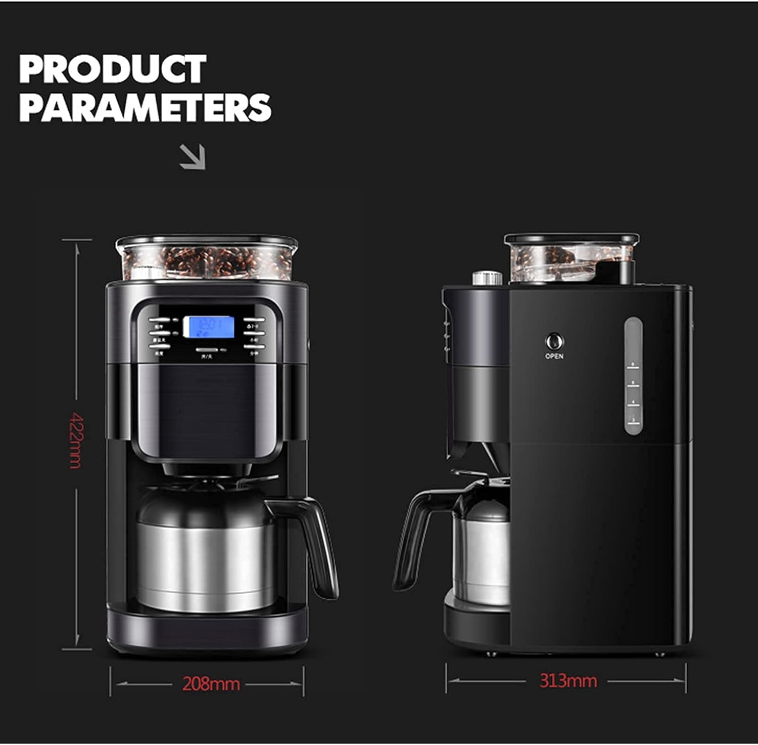 Machine à café Machine à café américaine Maison Petite Machine à café Goutte à Goutte Automatique Intelligente Machine à café en Poudre de Grains Machine à café à Double Usage