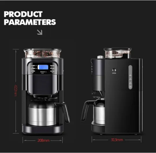 Machine à café Machine à café américaine Maison Petite Machine à café Goutte à Goutte Automatique Intelligente Machine à café en Poudre de Grains Machine à café à Double Usage