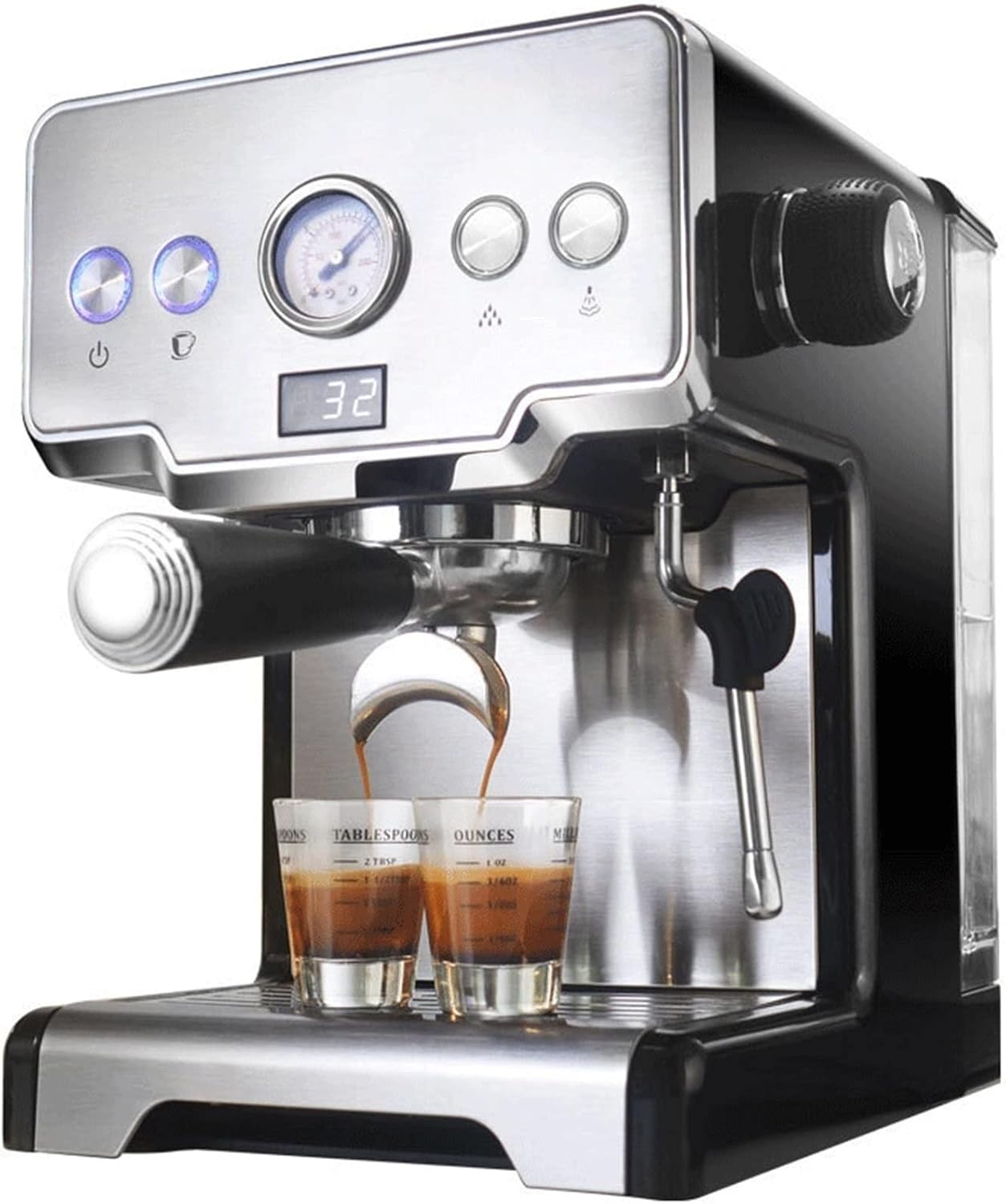 Cafetière Cafetière Machine à café Machine à café à Vapeur en Acier Inoxydable Machine à café Expresso Semi-Automatique à Bulles de Lait Commerciale (Couleur: Argent, Taille: UK) (Silver UK)