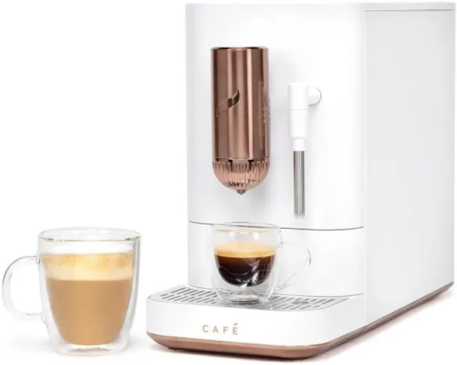 Cafe Affetto Machine à expresso automatique et mousseur à lait avec broyeur à grains d'expresso intégré et réglable, infusion en 90 secondes, Wi-Fi et connexion intelligente, réservoir d'eau amovible Blanc Mat Espresso automatique + mousseur