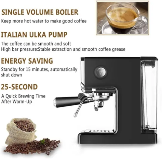 GaRcan Machines à café encastrables Machine à café Machine à expresso semi-automatique Cafetière à entonnoir à double tasse avec cylindre de fleur à tirer Manuel en anglais