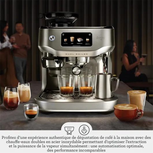 The Oracle Dual Boiler - Machine à Café avec Mousseur à Lait Manuel & Automatique - 45 Réglages de Mouture - 16 Programmes dont Expresso, Cappuccino, Flat White - Truffe Noire