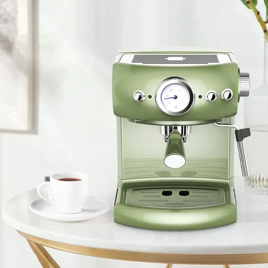 TEmkin Machine à café Italienne Domestique 19 Bars, Pompe Semi-Automatique, visualisation de la Pression, Double contrôle de la température, 220 V, Design rétro, Vert