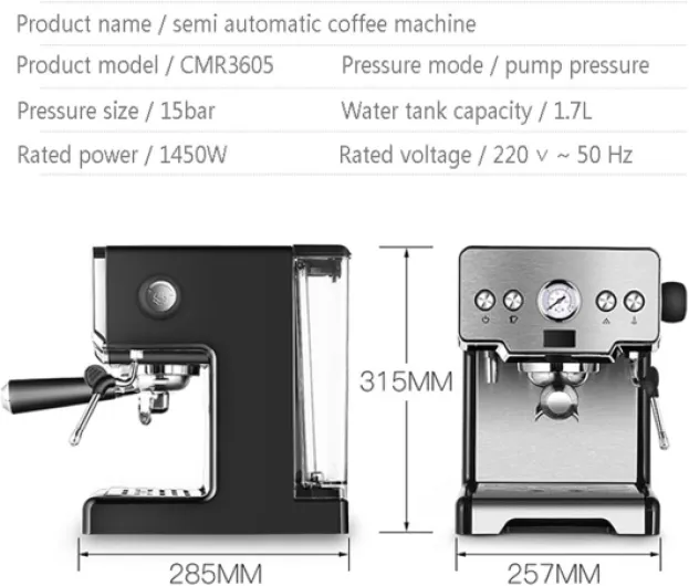 TEmkin Cafetière Cafetière Cafetière Machine À Expresso Pompe Semi-Automatique Type Cappuccino Machine À Bulles De Lait Machine À Café pour La Maison