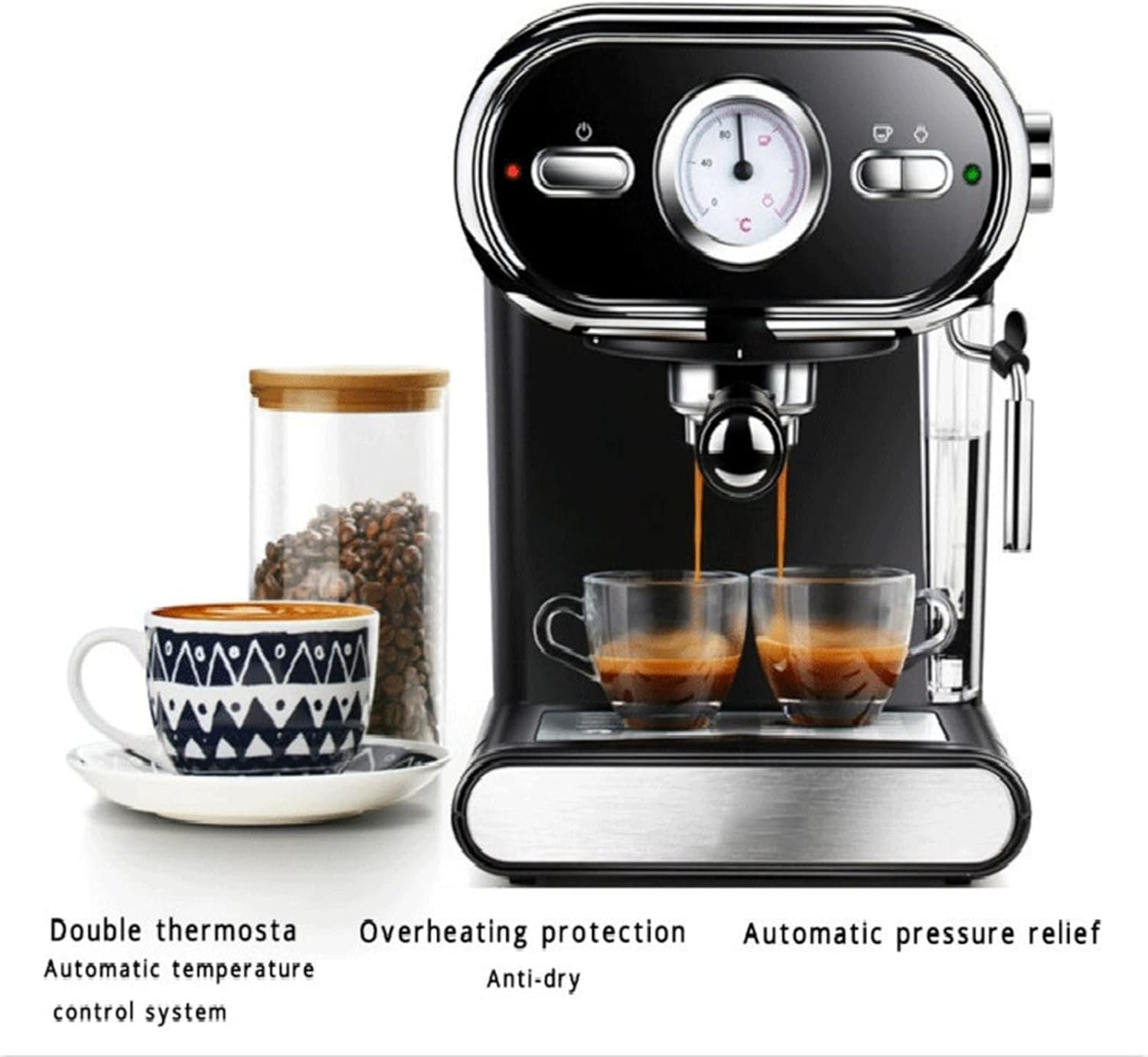 Cafetière Cafetière Machine à café Tasses à Expresso Semi-Automatique Visualisation Domestique Mousse de Lait Double contrôle de température (Couleur : Noir, Taille : US) (Noir UK) Black UK