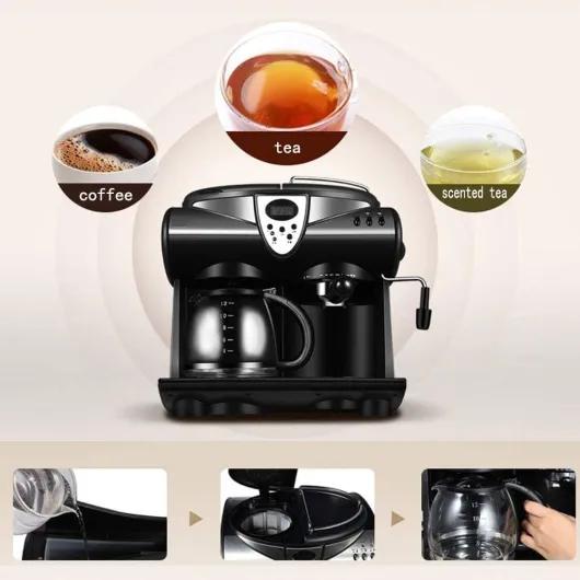 TEmkin Cafetière avec mousseur à Lait, Machine à café 2 Voies pour dosettes K Cup, Infusion et Mousse de café moulu pour Cappuccino et Latte avec Tasse à mousser en Verre de 1,5 L