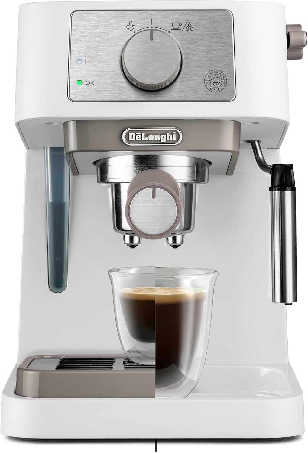 De'Longhi Machine à café manuelle Stilosa EC260.W, pression 15 bars, système cappuccino, arrêt automatique, compatible avec les tampons ESE, 2 récipients étagés, capacité 1 L, blanc Blanc.