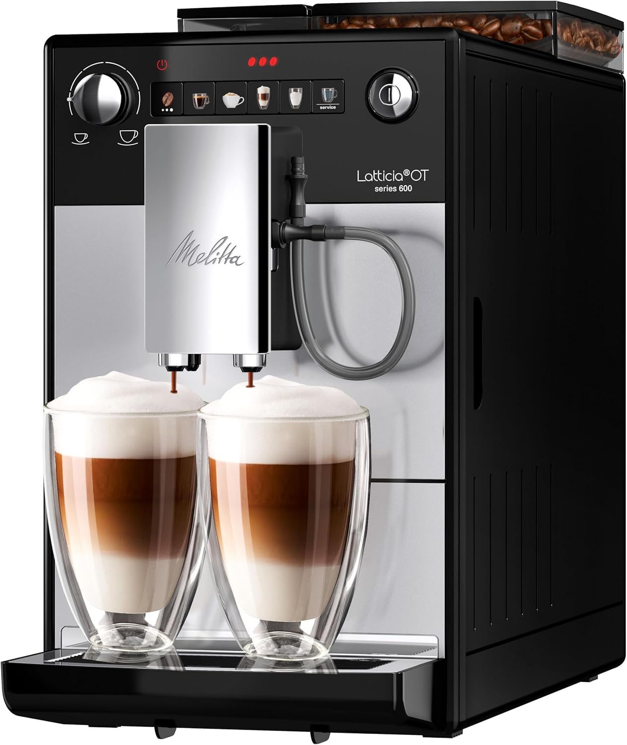 Latticia One Touch Argent, Machine à Café à Grains avec Broyeur et Système Latte Perfection, Silencieuse, Mode 1 à 2 Tasses, Automatique, F300-101, 1450W Unique