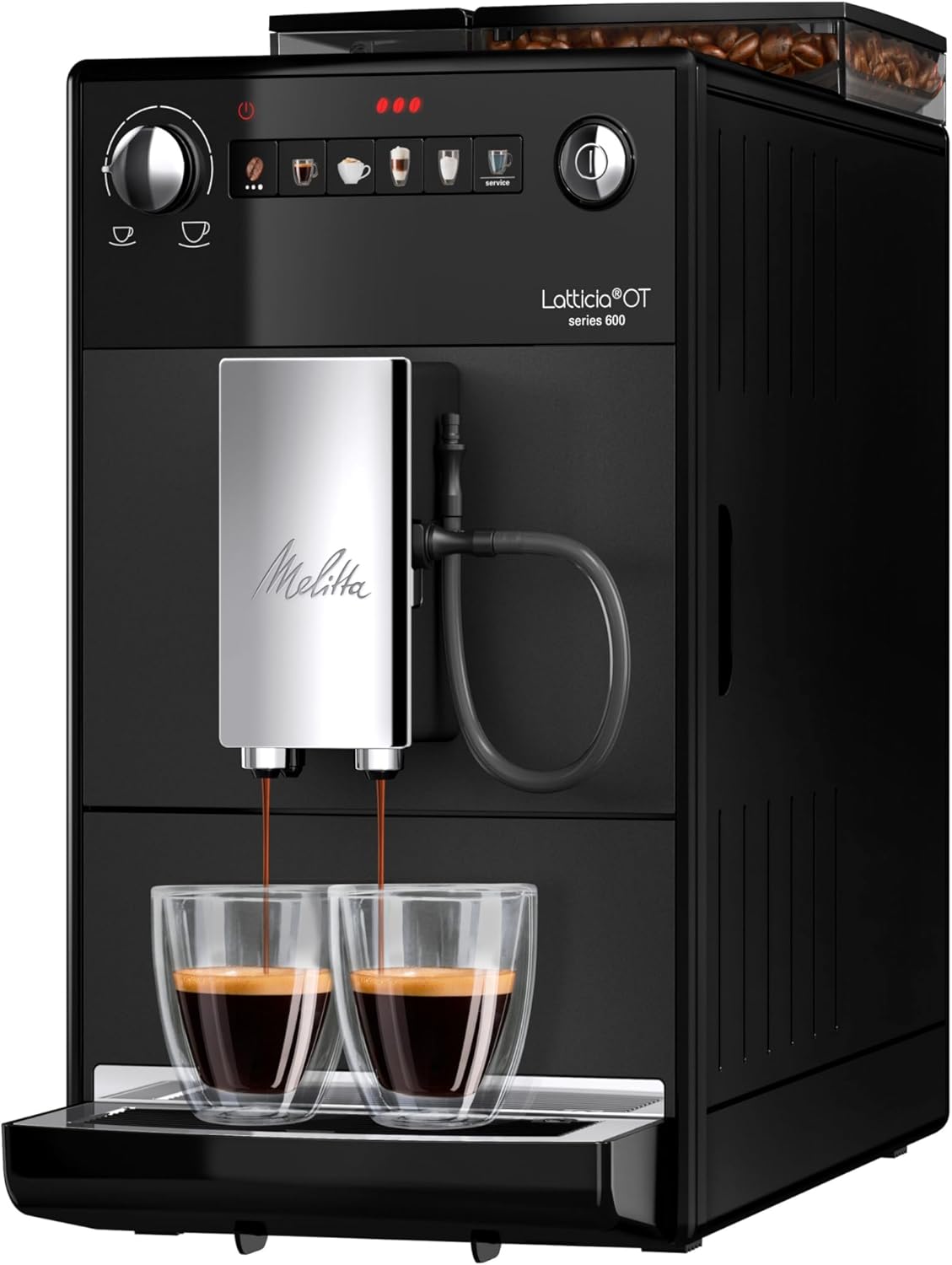 Latticia One Touch Noir Mat, Machine à Café à Grain avec Broyeur, Silencieuse, Système Latte Perfection, Mode 1 à 2 Tasses, Automatique, F300-100, 1450W