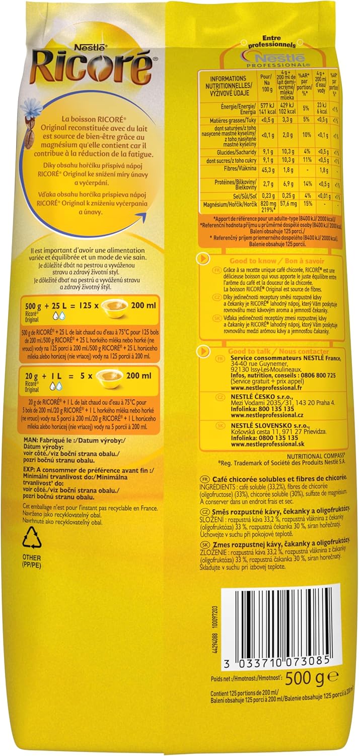 NESTLÉ RICORÉ Original - Substitut de Café - Café Chicorée Soluble - Sachet de 500g