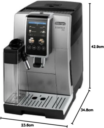 De'Longhi Dinamica Plus ECAM380.85.SB, Machine Automatique à Café en Grain, Machine Cappuccino avec LatteCrema Hot, Cafetière Espresso à Grain avec 24 Recettes, TFT 3,5", Argent/Noir