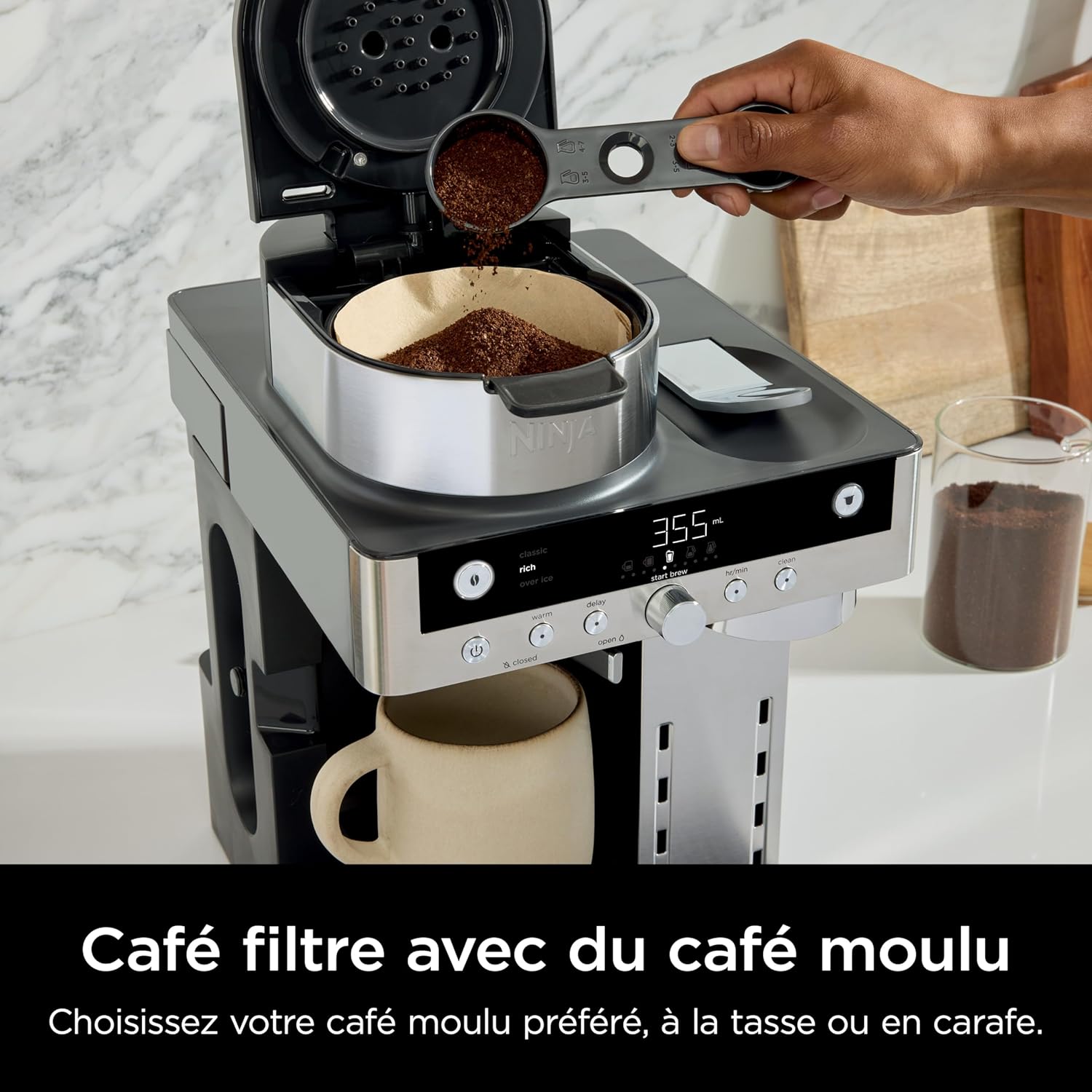 Prestige Machine à café filtre et capsules 2-en-1 Ninja Prestige avec buse à lait intégrée, pour réaliser lattes, cafés glacés et flat whites, Noir CFN802EU