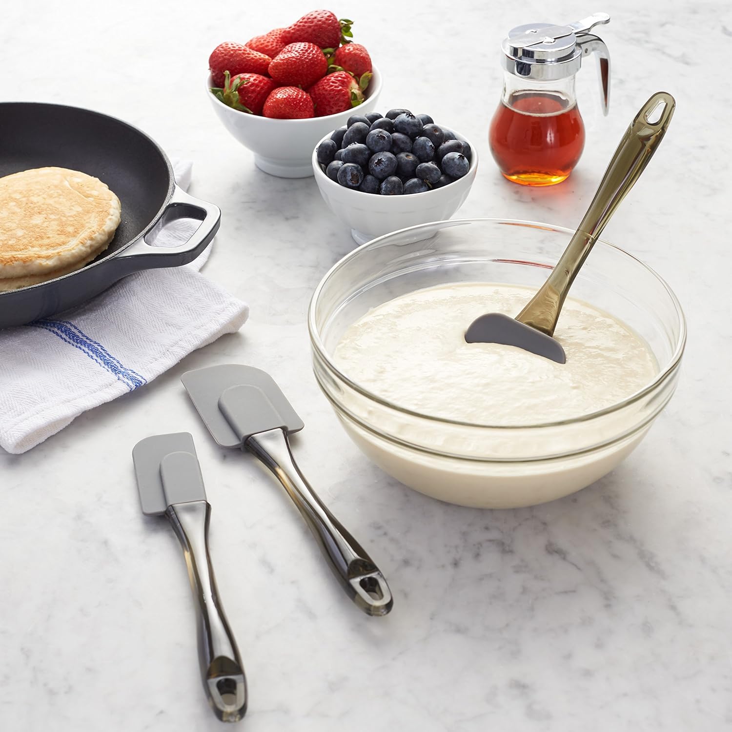 Lot de 3 spatules en silicone, Gris/Or