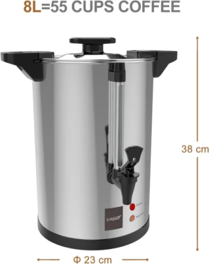 Commercial Percolateur Professionnel à Café 55-tasse 8L acier inoxydable percolateur cafe urne à café pour maison, fête, bureau, mariage 8L Argent