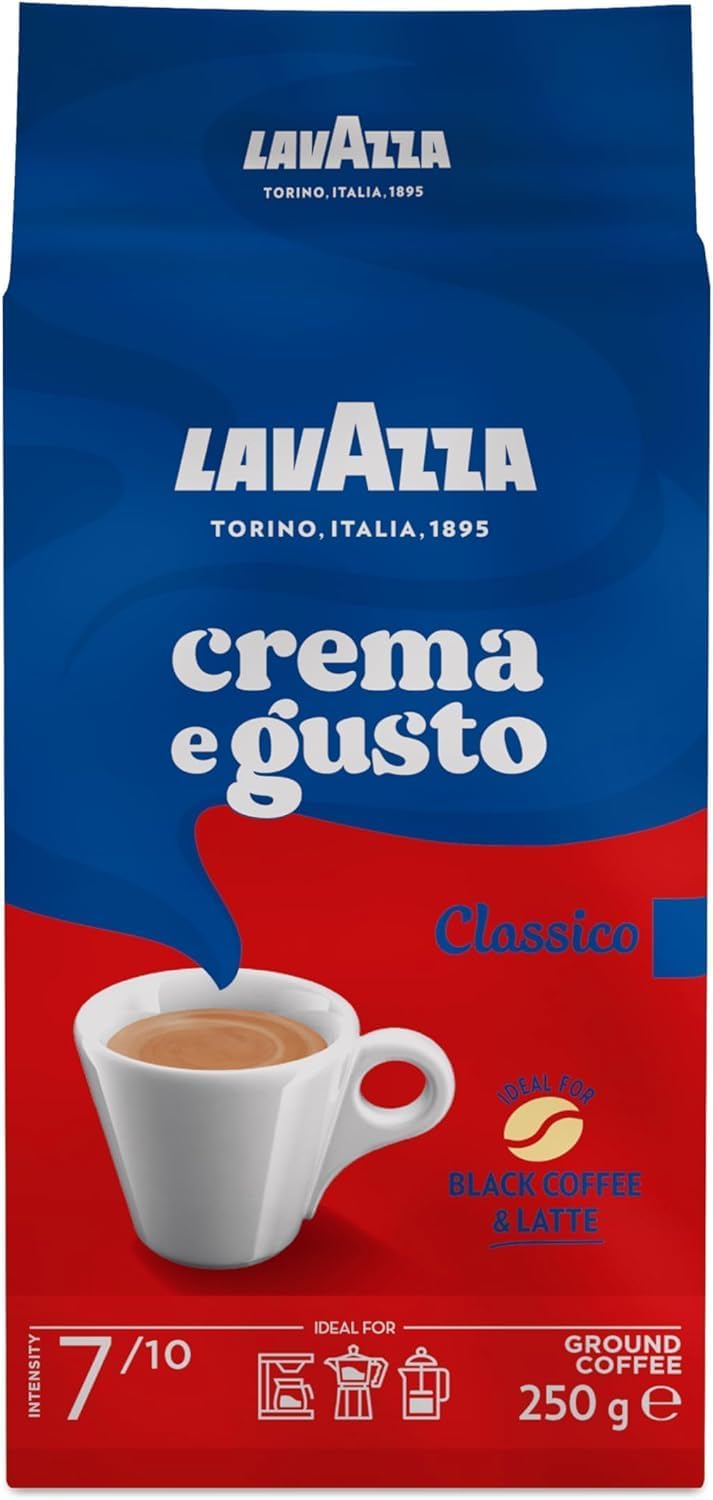 Italian Gourmet Lavazza Crema e Gusto Classico Café Moulu 12 x 250 g, Intensité 7/10, Mélange Italien, Pour Espresso, Moka & Cafetière, Idéal Café Noir & Lait + Italian Gourmet Polpa