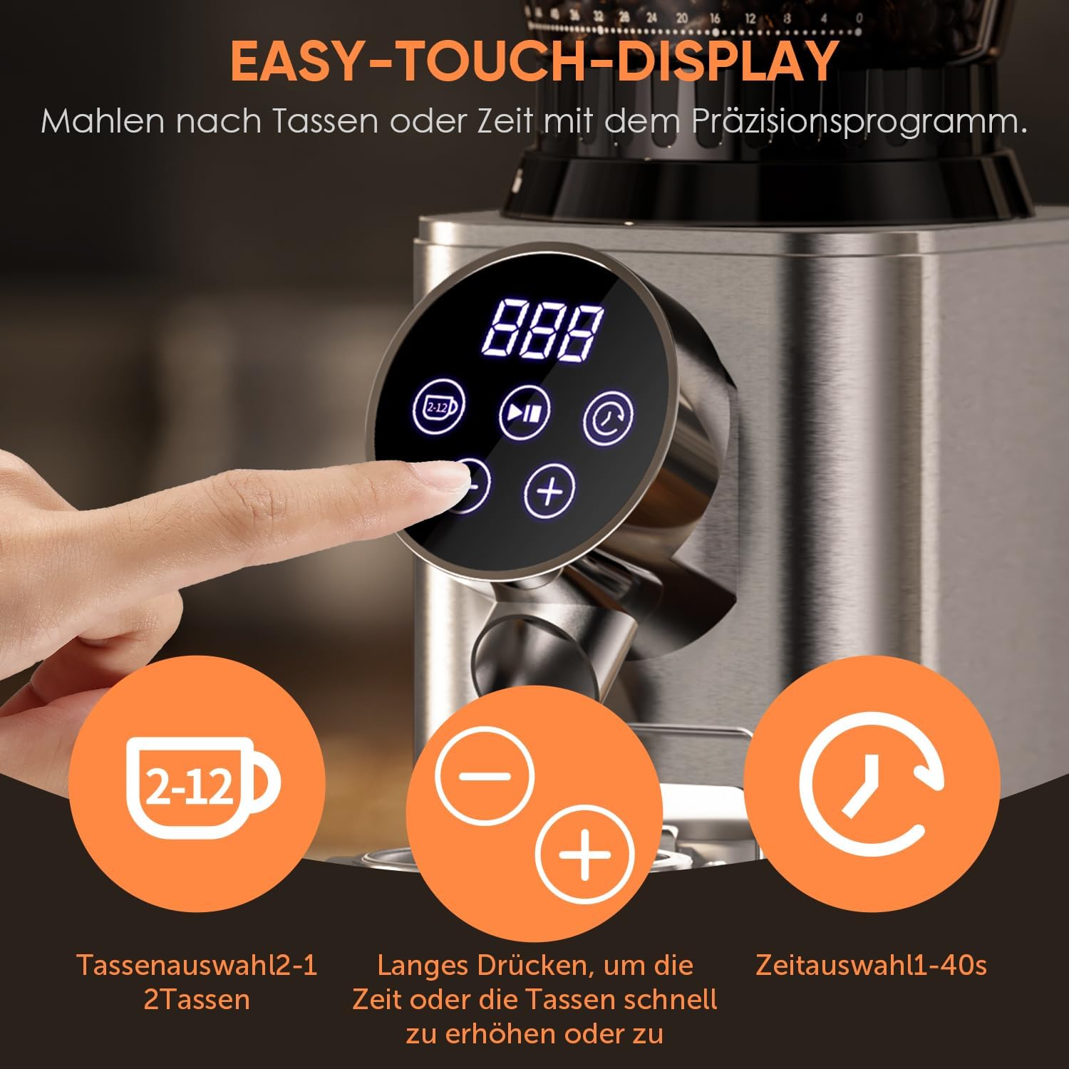 Moulin à Café Électrique Professionnel Biolomix avec Broyeur Conique 48 Réglages de Mouture,Compatible Portafiltres 51-53mm 58mm, Conteneur Anti-Adhésif et Mémoire Intelligente (CG210-1-EU)