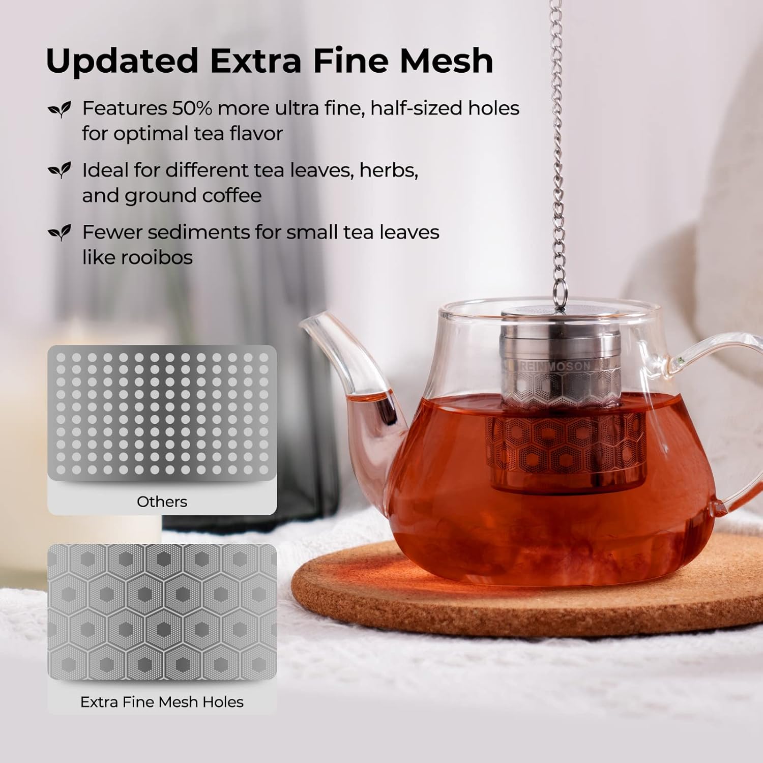 Reinmoson Infuseur à thé inox 3,8 x 5,6 cm – boule à thé infuseur ultra-fin en acier inoxydable 304 avec couvercle fileté, filtre à thé idéal pour thé en vrac, rooibos, thé noir, etc - Small 1 Pack