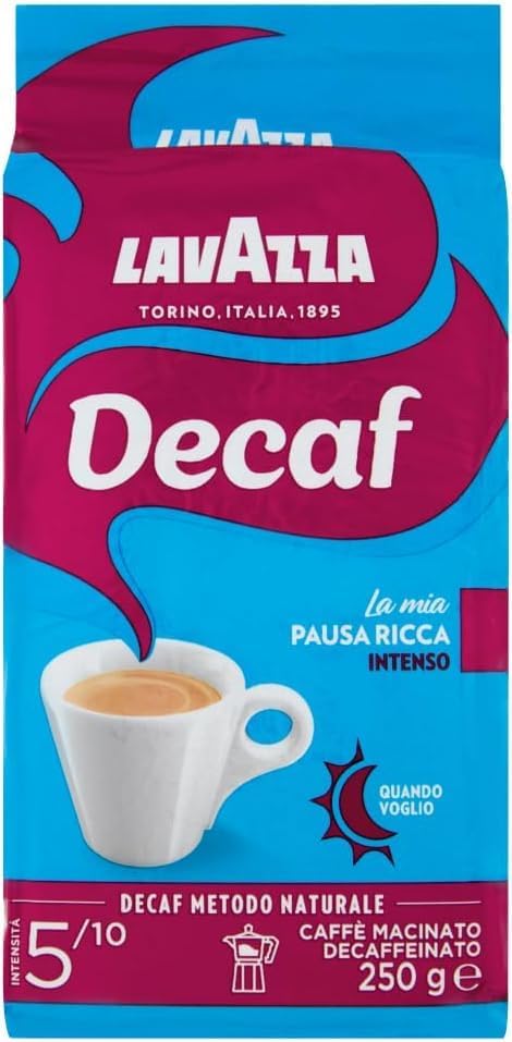 Italian Gourmet Bundle – Lavazza Decaf café moulu décaféiné 8 x 250 g (2 kg), méthode naturelle, intensité 5/10, mouture moka, espresso & cafetière italienne, goût riche + Italian Gourmet Polpa