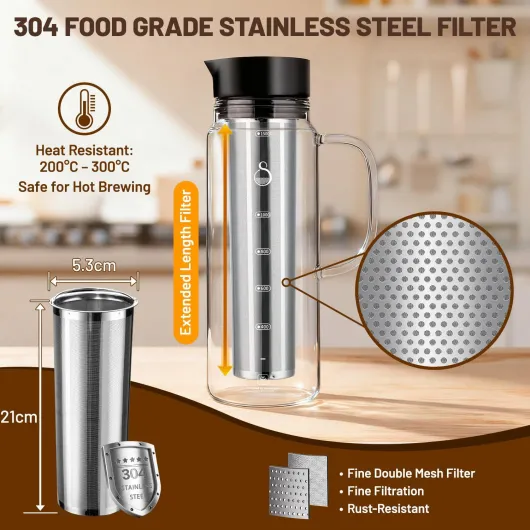 SAMBANGAN Cafetière Manuelle avec Infuseur pour Café Froid ou Cold Brew Coffee de Machine pour Amateurs de Café Infusé à Froid (1500ml)