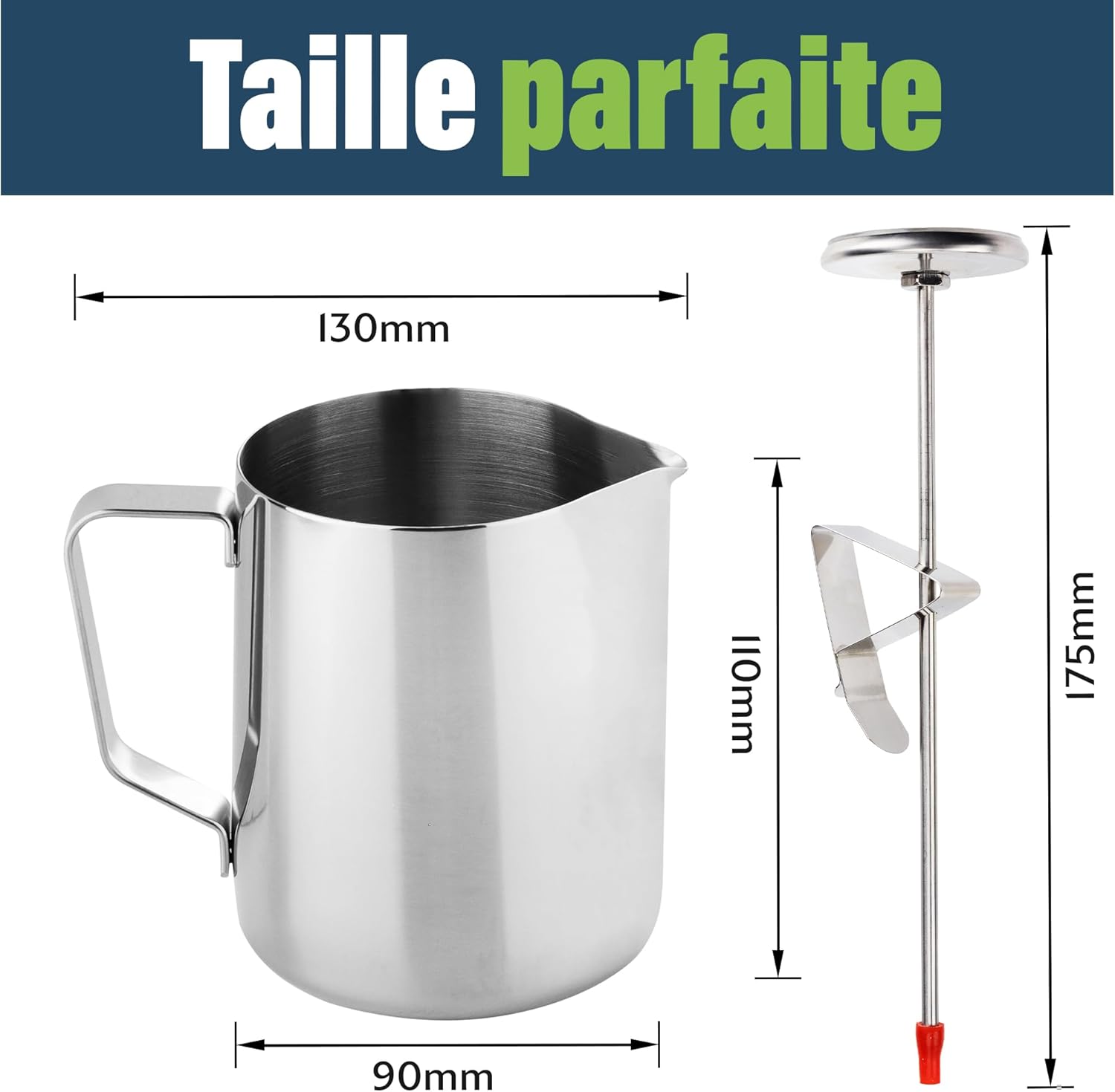Thermomètre à lait et pichet à lait de 600 ml pour la fabrication de café de style barista, idéal pour les cappuccino et latte moussants