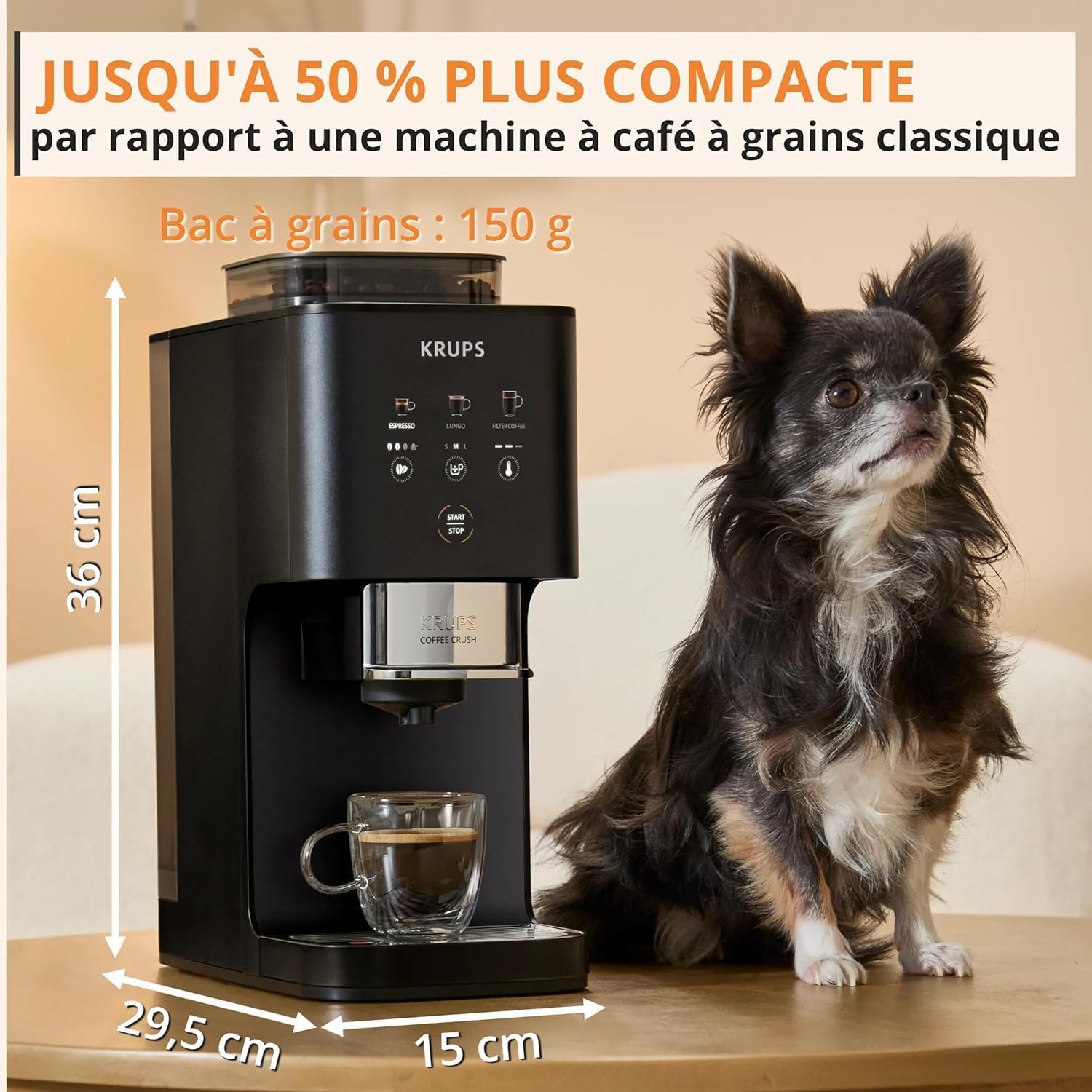 Coffee Crush Extra, Machine à café à grains, ultra compacte, nettoyage facile, noir, SA4028E0