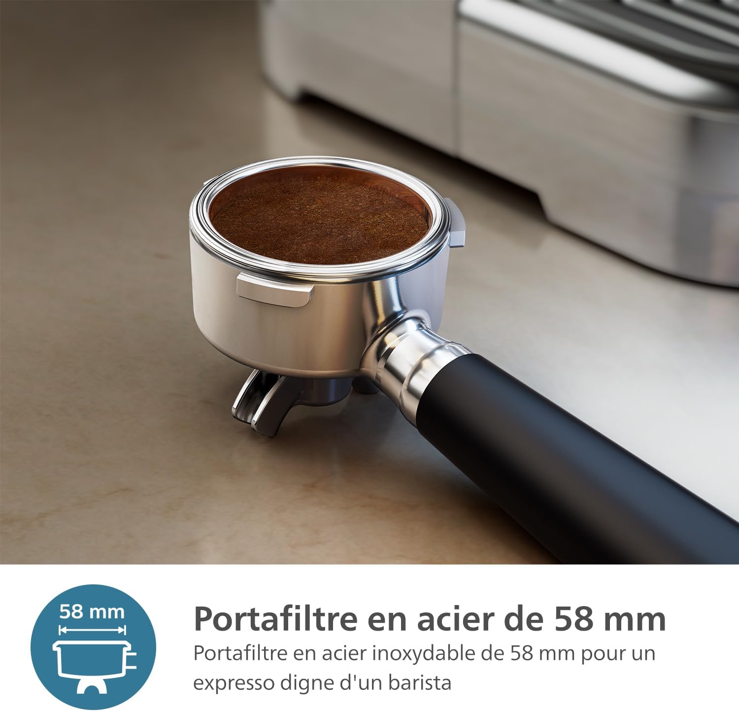Machine à espresso semi-automatique Barista Brew - Simple, double & Americano, bac à grains double 280g, guidage intuitif, tassage calibré, Cafetière à grain en métal cappuccino (PSA3228/41) Double bac à grains