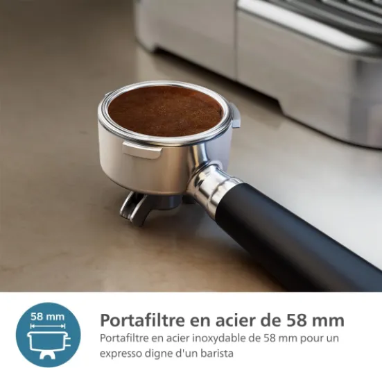 Machine à espresso semi-automatique Barista Brew - Simple, double & Americano, bac à grains double 280g, guidage intuitif, tassage calibré, Cafetière à grain en métal cappuccino (PSA3228/41) Double bac à grains