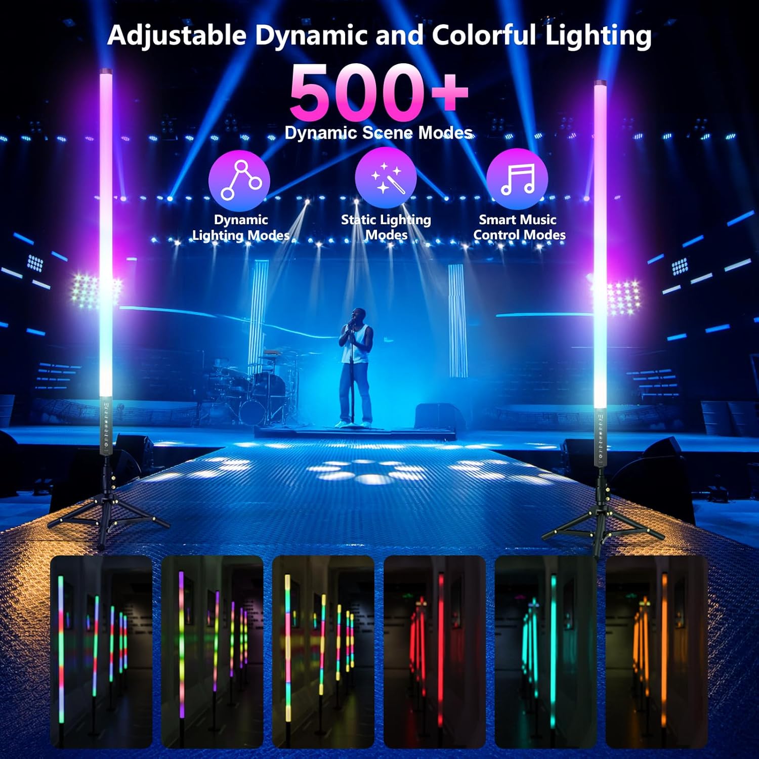 Lot de 4 lampes vidéo LED 90cm avec trépied, 2,4 G, lampe photo RVB portable, vitesse et luminosité réglables, mode musique, batterie 5000mAh,Tube lumineux RVB pour YouTube,TikTok,bars,éclairage photo
