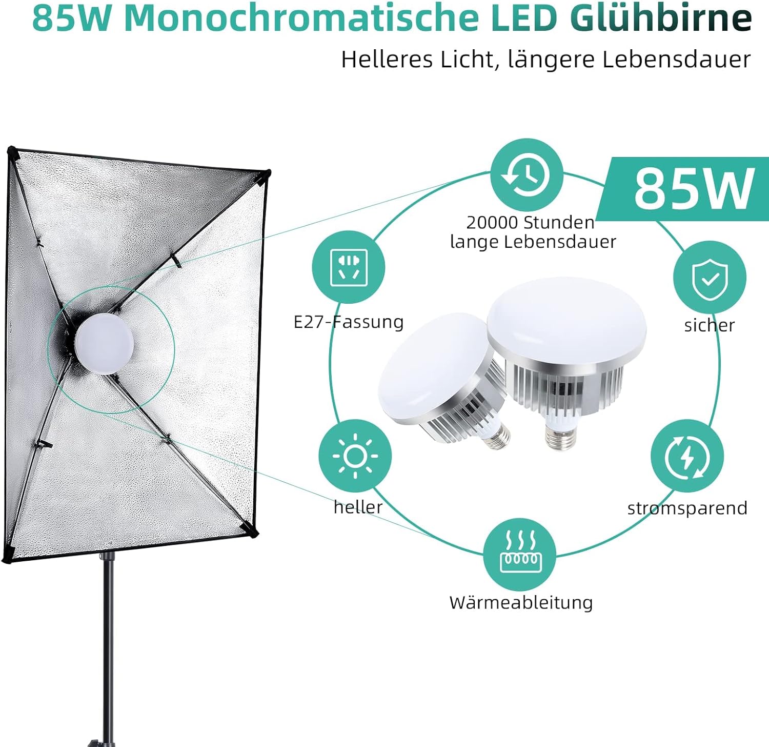 , 2X135W 2X85W LED (lumière monochrome) Kit softbox studio photo, coton 2,6mx3m, 2x50x70cm Éclairage photographique, parapluies, sac de sable et kit photo studio Noir/Vert/Blanc
