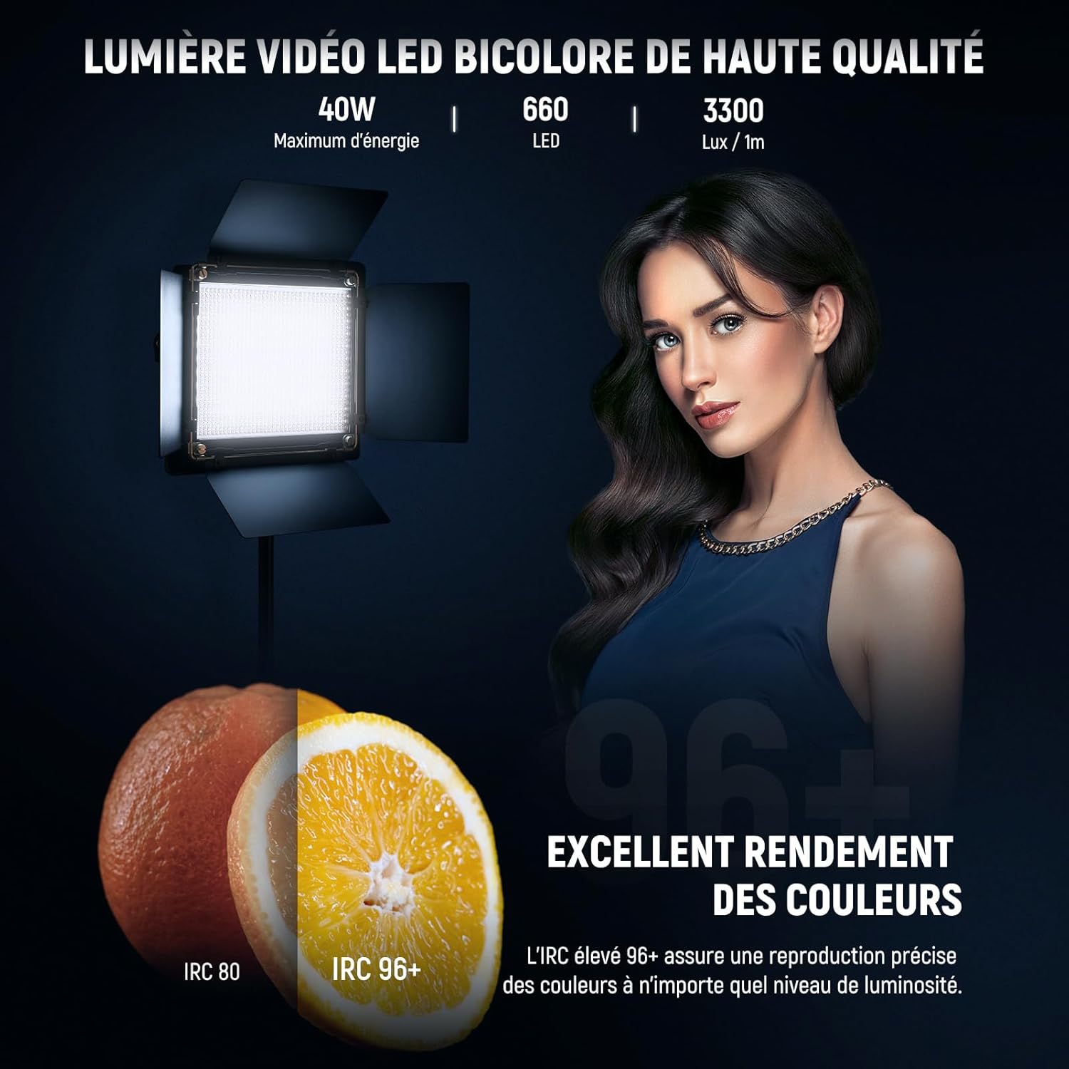 Kit d'éclairage vidéo LED Bicolore 660 avec Deux Trépieds de 200cm,Panneau d'éclairage à Intensité Variable 3200K-5600K CRI 96+ avec Support en U & Coupe-Flux pour Studio Photo,Streaming,Noir NL660 avec chiffon de nettoyage