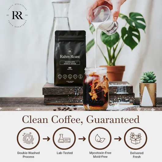 RAHM ROAST Grains de Café Doublement Lavés – Grains Entier, Torréfaction Moyenne, Issu d’une Seule Origine, Purifié des Moisissures et Mycotoxines - Café Doux et Équilibré du Guatemala, 340 g