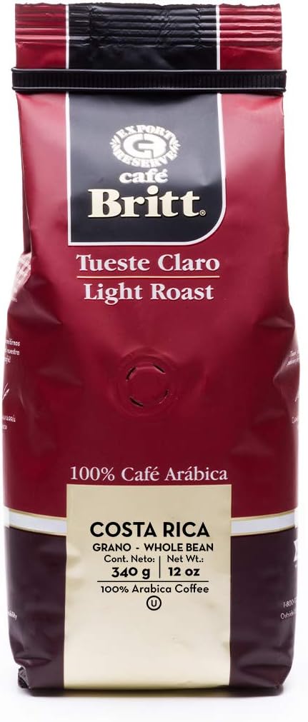 Café Britt® – Café torréfié léger du Costa Rican (340,2 g) (lot de 3) – Grains entiers, café arabica, casher, sans gluten, 100 % gourmet et torréfié léger