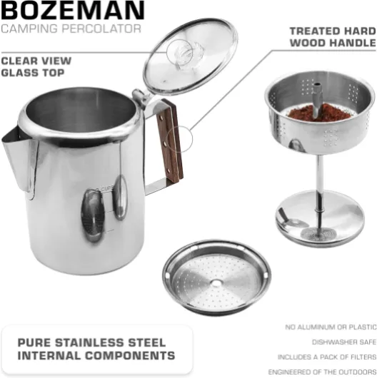 Coletti Percolateur à café Bozeman, cafetière percolateur, cuisinière à percolateur à café, cafetières de Camping, cafetière à percolateur, cuisinière à café de Camp 9 Cup