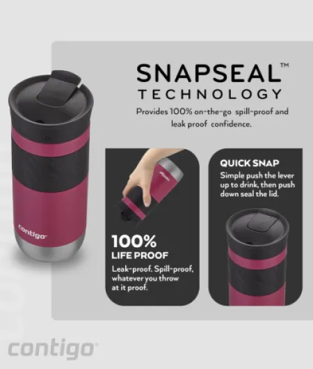 Byron 2.0 Mug isotherme, en inox avec fermeture Snapseal, mug à café à emporter, 100% étanche, couvercle compatible lave-vaisselle, sans BPA, conserve au chaud jusqu’à 6 heures, 470 ml 470ml Dragon Fruit